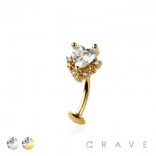CZ HEART CLUSTER BEAD TOP 316L SURGICAL STEEL THREADLESS FLOATING BELLY BUTTON RING